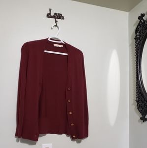 Women’s Maroon Button-Front Sweater Cardigan